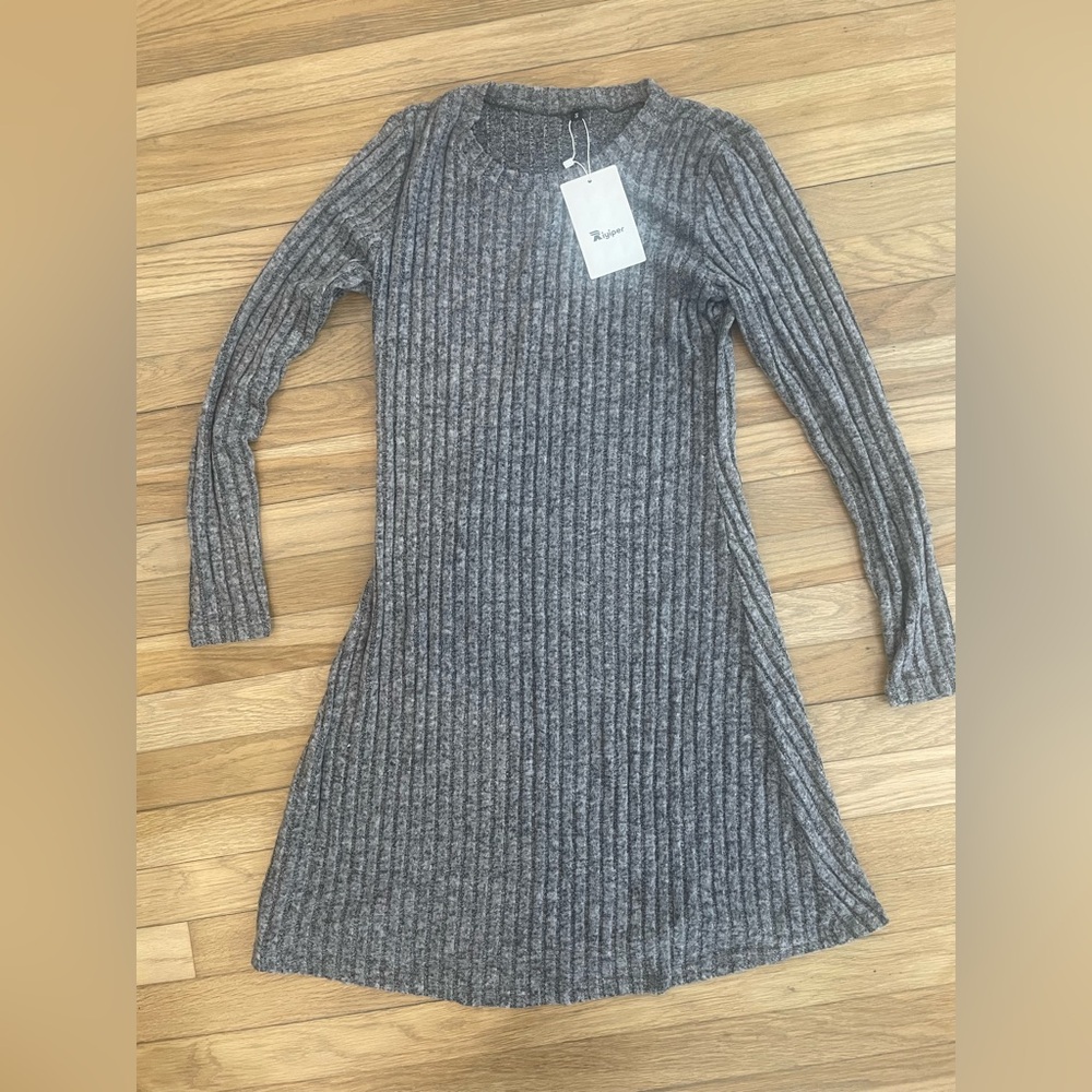 Soft Gray Ribbed Knit Dress